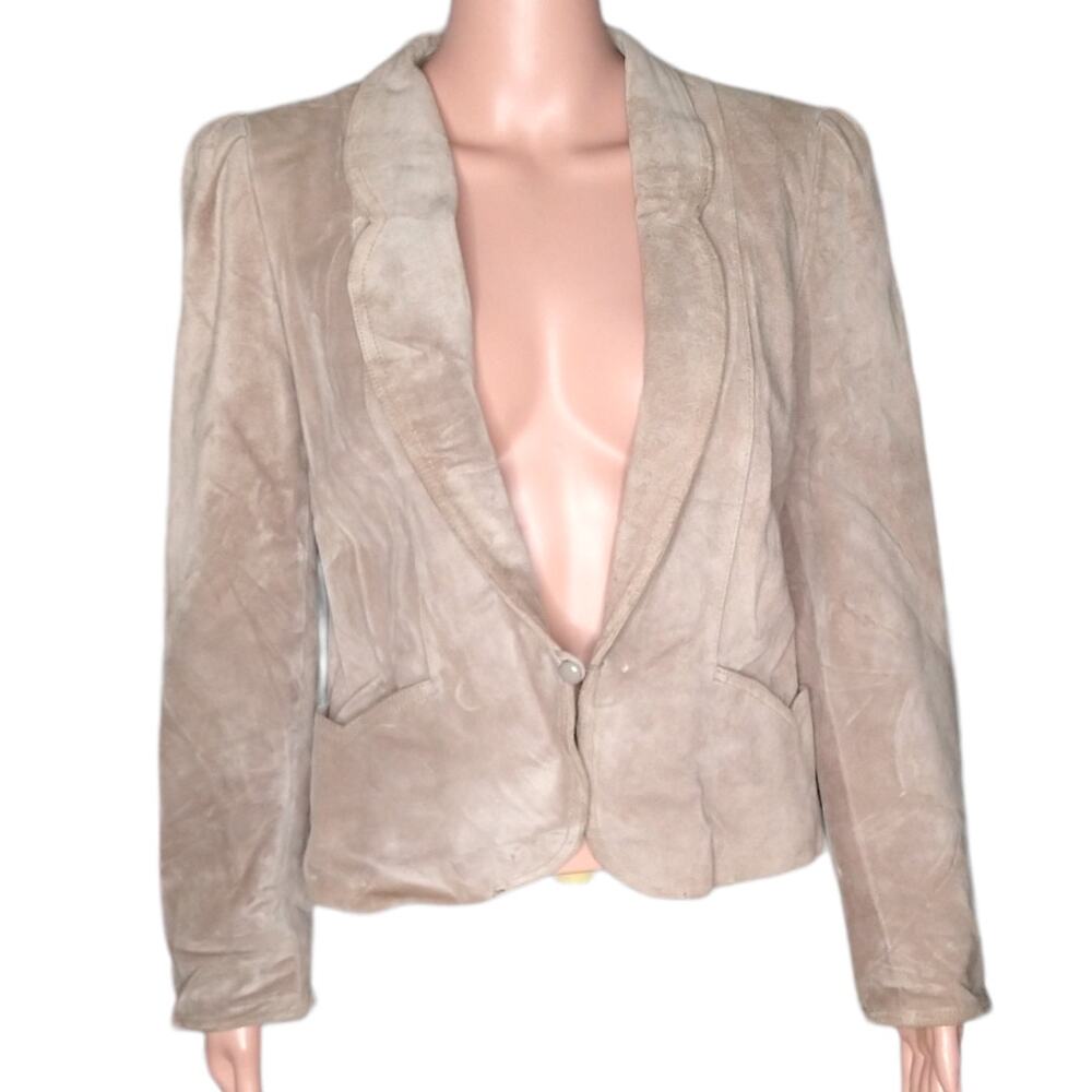 80's Vintage Winlit Tan Suede Jacket with Puff Sleeves size Small 4
